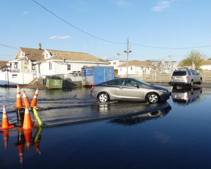 Flooded lot on a sunny day