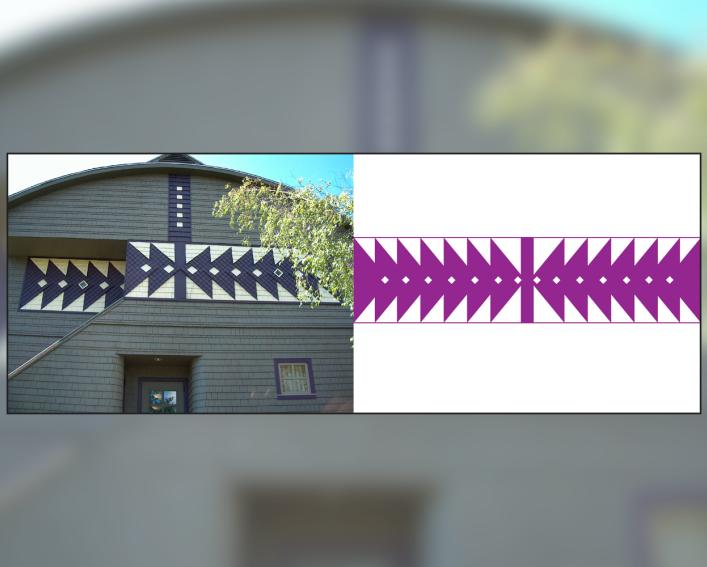 A purple and white Tadodaho Belt on the exterior of the house.