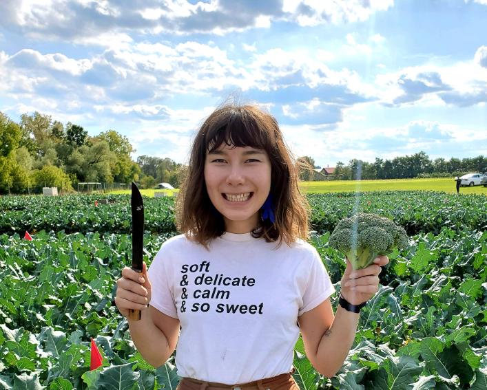 Maya works in a field