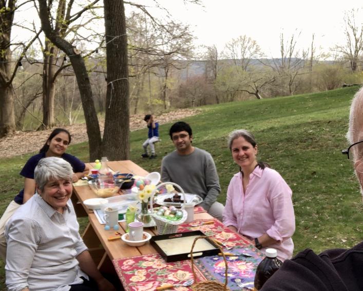 Selfie of a group at a picnic