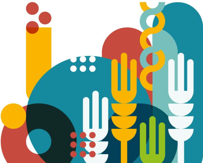 Colorful graphic with representations of wheat