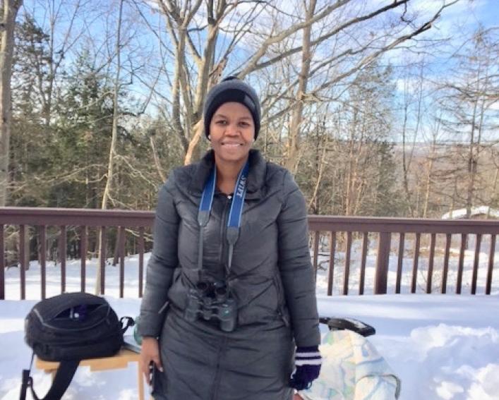 Keddy stands in the snow