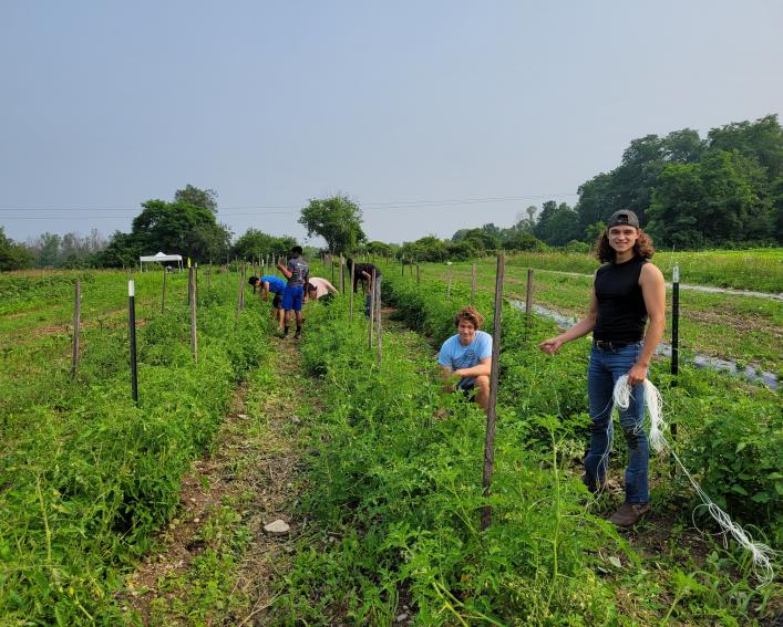 Jeremiah Lazo and fellow interns working in an agriculture field