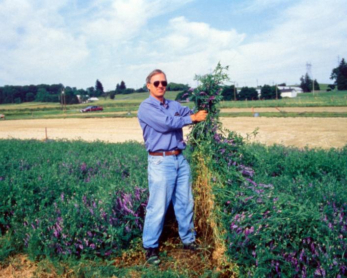 teasdale in field with hairy vetch cover crop