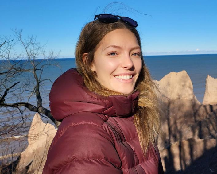 Portrait of woman by lake