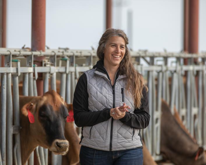 Student with Jersey Cows
