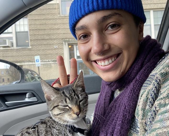 Akeem Cooper-Smith with a cat
