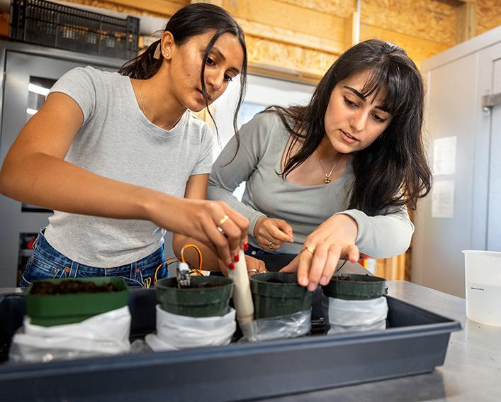 Students work with pots and a sensor system