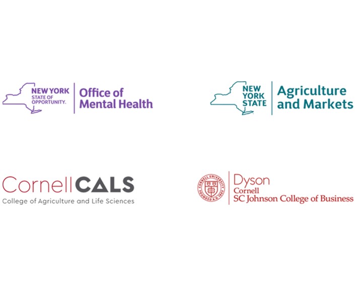 The logos of the NYS Department of Ag and Markets, the NYS Office of Mental Health, the Cornell College of Agriculture and Life Sciences, and the Cornell Dyson School of Business.