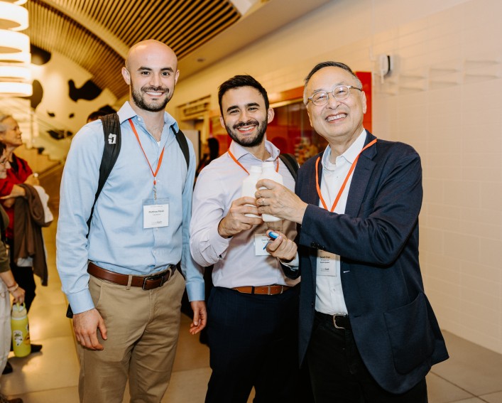Gerald Chan poses with two attendees of CALS Innovation Day
