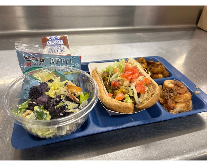 School lunch tray with food
