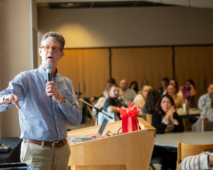 Andy Turner, director of CCE, gives closing remarks during the final day of the In-Service (Credit: R.J. Anderson/CCE) 