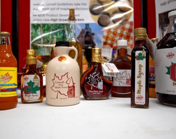Bottles of Cornell maple products