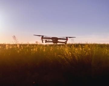 drone over grassland