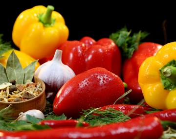 a variety of peppers and herbs